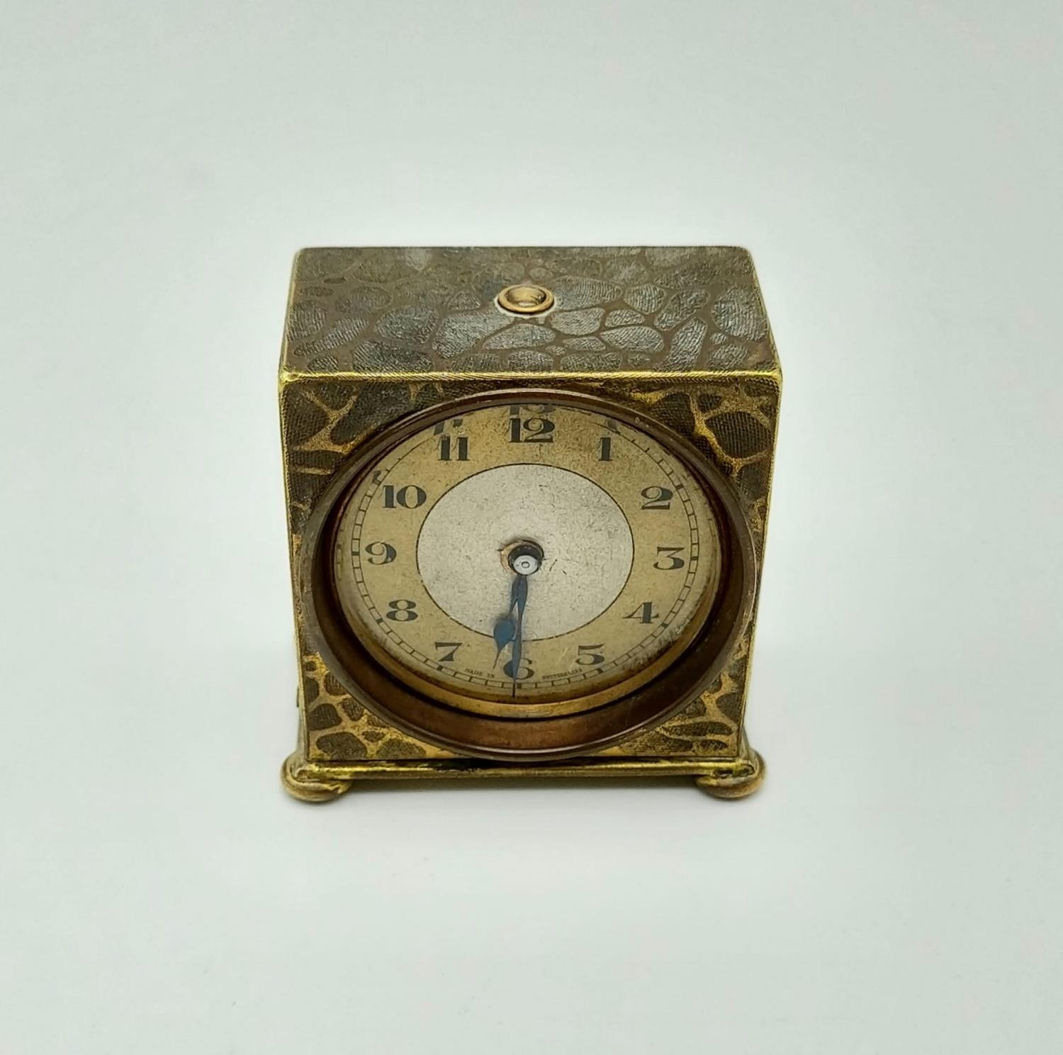 An Early French Travel Alarm Clock - Patented. In a rockery pattern. 5 x 5cm. In working order. - Image 6 of 8