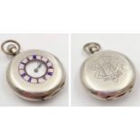 A sterling silver (fully hallmarked), quarter hunter pocket watch, Swiss made, dated 1908, in good