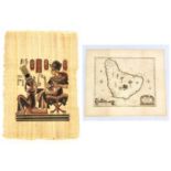 An Antique Map of Barbados and an Egyptian Artwork on Papyrus. Both rolled. A/F