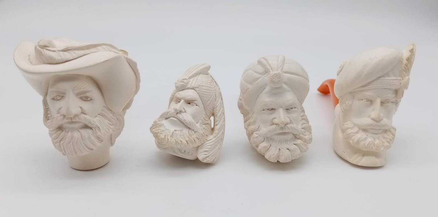 Four Turkish Meerschaum Pipes. All different characters. Unused, as new.