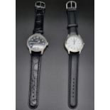 Two Gents Watches - Genuine Leather straps. As new, but need batteries - A/F