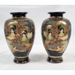 A Pair of Antique Japanese Cobalt Blue Vases. Beautiful hand-painting and gilding throughout. Made