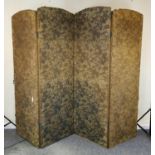 An Antique Victorian Screen/Room Divider. Decorated fabric in a floral pattern on wood. Four