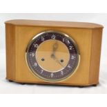 A Wonderful Vintage Smiths 8-Day Striking Mantel Clock. A light duo tone wood with chrome