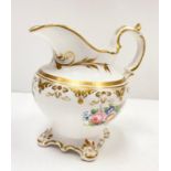 Antique bell shaped creamer jug with gold and flower decoration, 13cm in height