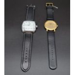 Two Gents Watches - Genuine Leather Straps. As new, but need batteries so A/F.