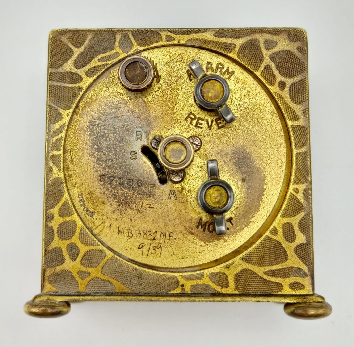 An Early French Travel Alarm Clock - Patented. In a rockery pattern. 5 x 5cm. In working order. - Image 8 of 8