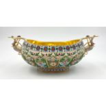 An Antique Russian Silver Gilt Twin-Handle Bowl. Rich interior gilding. Cloisonné enamel and