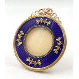 A Russian 14K Yellow Gold Diamond and Enamel Gemset Picture Frame. 7.5cm diameter. 102g total