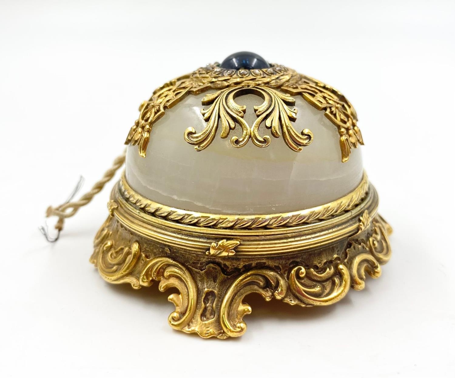 An Antique Russian Silver Gilt and Diamond Table Bell. White Onyx with a centre Sri Lankan Sapphire. - Image 6 of 6