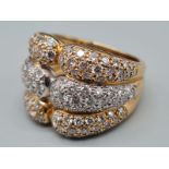 AN 18K YELLOW GOLD DIAMOND 3 ROW RING WITH OVER 3ct OF DIAMONDS. 15.3gms size P
