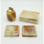 A Wonderful Vintage Retro Onyx Set of: Cigarette case (14 x 10cm), table lighter (11cm) and two