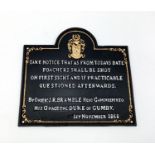 A cast iron sign with a warning notice on poaching. Dimensions: 26 x 24 x 0.5 cm. Weight: 1.46