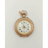 An Antique 9K Yellow Gold Miniature Pocket Watch. 30mm - engraved case. White dial with gilt