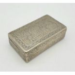 An Antique 19th Century Persian Silver-Tone White Metal Ghajari Snuff Box. Hand-Engraved decoration.