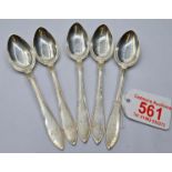 Five Swedish Silver Teaspoons, Dated 1927 by Carl Gustan Hallberg 74 grams (5)