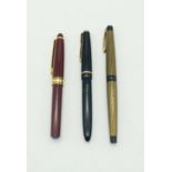 Three Vintage Fountain Pens. Parker - 14K gold nib. Sheaffer Pen - 14K nib. German make - Iridium