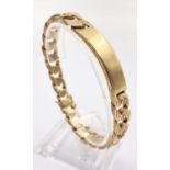 A Vintage 9K Yellow Gold Chunky Flat Curb-Link Identity Bracelet. Textured links. 21cm. 46.7g