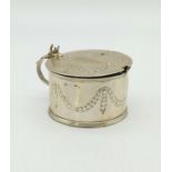 An Antique Solid Silver Mustard Pot. London, 18th Century. Made by Lestourgeon. 9.5 x 5cm. 166g