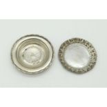 Two Antique Silver Pin Dishes. 9 and 8.5cm diameter. 52g total weight.