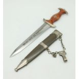 WW2 German 3rd Reich N.P.E.A student leaders? dagger with chain. A very nice example made by Karl