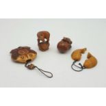 Four Wooden Miniature Figurines - Possibly Netsuke.