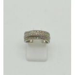 A 9K White Gold 3 Row Diamond Band Ring. 0.15ct Size K 1/2 3.7g