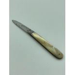 Antique SILVER bladed William IV FRUIT KNIFE,Having mother of pearl handle and clear hallmark for