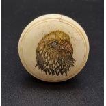 An Antique Ivory Bottle-Stop with Enamelled Eagle decoration on Top. 5cm