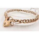 A 9K Yellow Gold Belcher Bracelet with Heart Clasp, individually hallmarked on each link 18cm. 23.