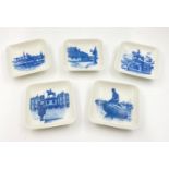 Collection of 5 Royal Copenhagen miniature square dishes, dimensions 9cm x 9cm. No chips or