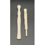 A Pair of Antique 19th Century Ivory Pipes. Deep hand-carving decoration.