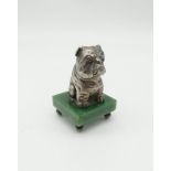 An Antique Russian Solid Silver Bulldog with Ruby Eyes Mounted on a Jade Base. Extraordinary! 8.
