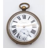 Antique solid silver gilt, Railway Timekeeper pocket watch by Smiths Sunderland. Diameter 5cm,
