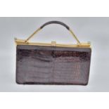 A Vintage Crocodile Skin Leather Bag. 25 x 25cm As found.