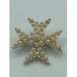 SILVER BROOCH in MALTESE CROSS shape having stunning silver beadwork detail.Excellent condition. 3.