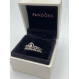 Genuine SILVER PANDORA TIARA RING, having markings inside band for 925 silver and the Pandora