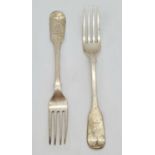 Two Antique T. Cox Savory of London Silver Forks. 110g total weight.