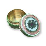 Russian 14k solid gold pink enamel diamond snuff box Weight 118 grams Height 2.8cm Diameter 4.8cm