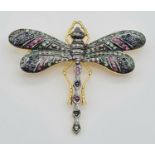 Brooch in form for a Dragonfly with Rubies, Emeralds, Sapphires, 2cts of gems and 0.20ct diamonds