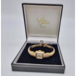 An Early Vintage 9K Yellow Gold Art Deco Odeon-esque Zenith Ladies Watch. Expandable gold bangle