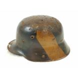Somme Barn Find German 1916 Model Stahlhelm helmet with bullet hole. Fragments of Jigsaw pattern