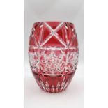 A Vintage Cranberry Lead Glass Vase. 22cm tall.