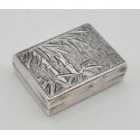 An Early Japanese, possibly Chinese Solid Silver Pill or Snuff Box. Bamboo engraved decoration. 33 x