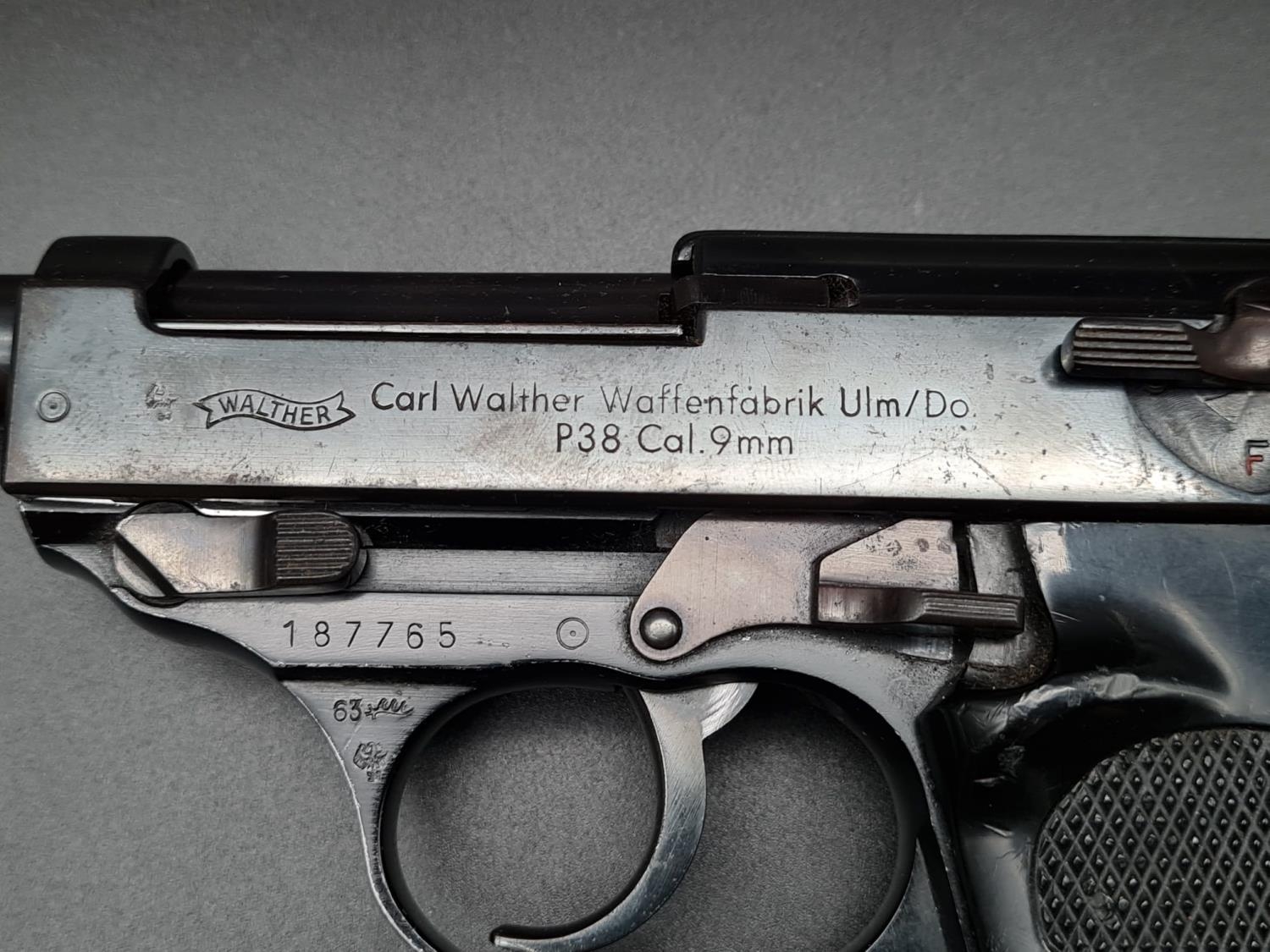 A WW2 Era Original Carl Walther P38 9mm Deactivated Pistol. 21.5cm length. Good condition. - Image 5 of 20