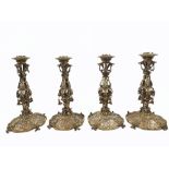Four extraordinary rare German antique (19th Century) silver gilt candelabra. Complex ornate and