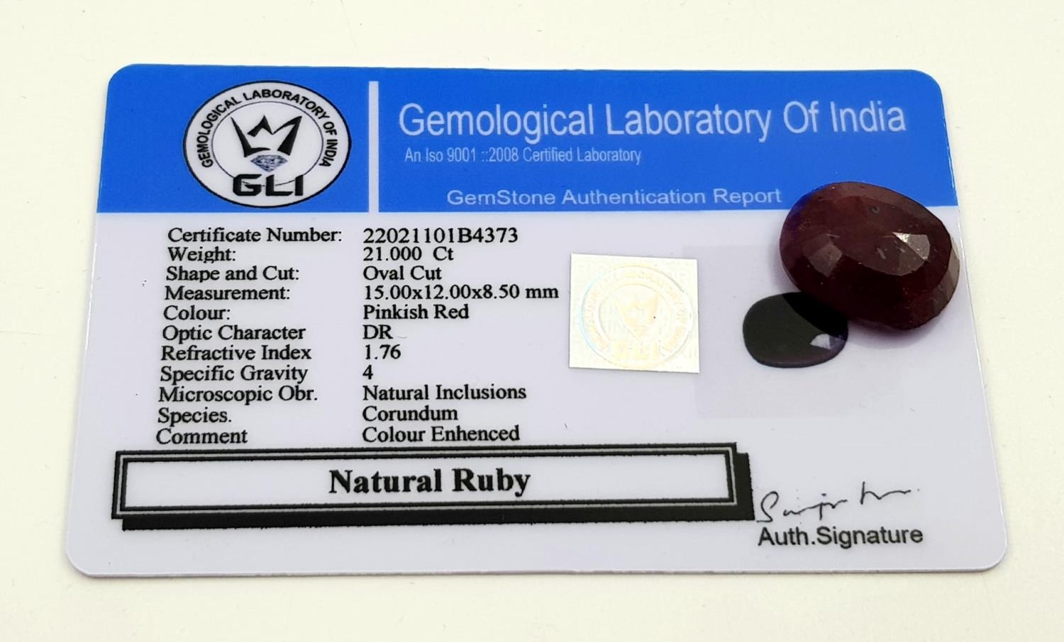 A 21ct Natural Ruby in a Oval Shape. Come with GLI certificate - Image 5 of 5