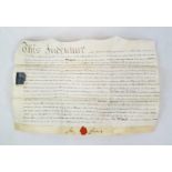 A WAX SEALED "INDENTURE"LEGAL DOCUMENT FROM THE 1700'S 55 X 34cms