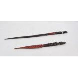 Two Vintage African Wooden Ceremonial Male and Female Hand Carved Knives. 62cm and 42cm lengths