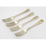 Four Antique William Hutton and Sons of London Sterling Silver Forks. 190g total weight.